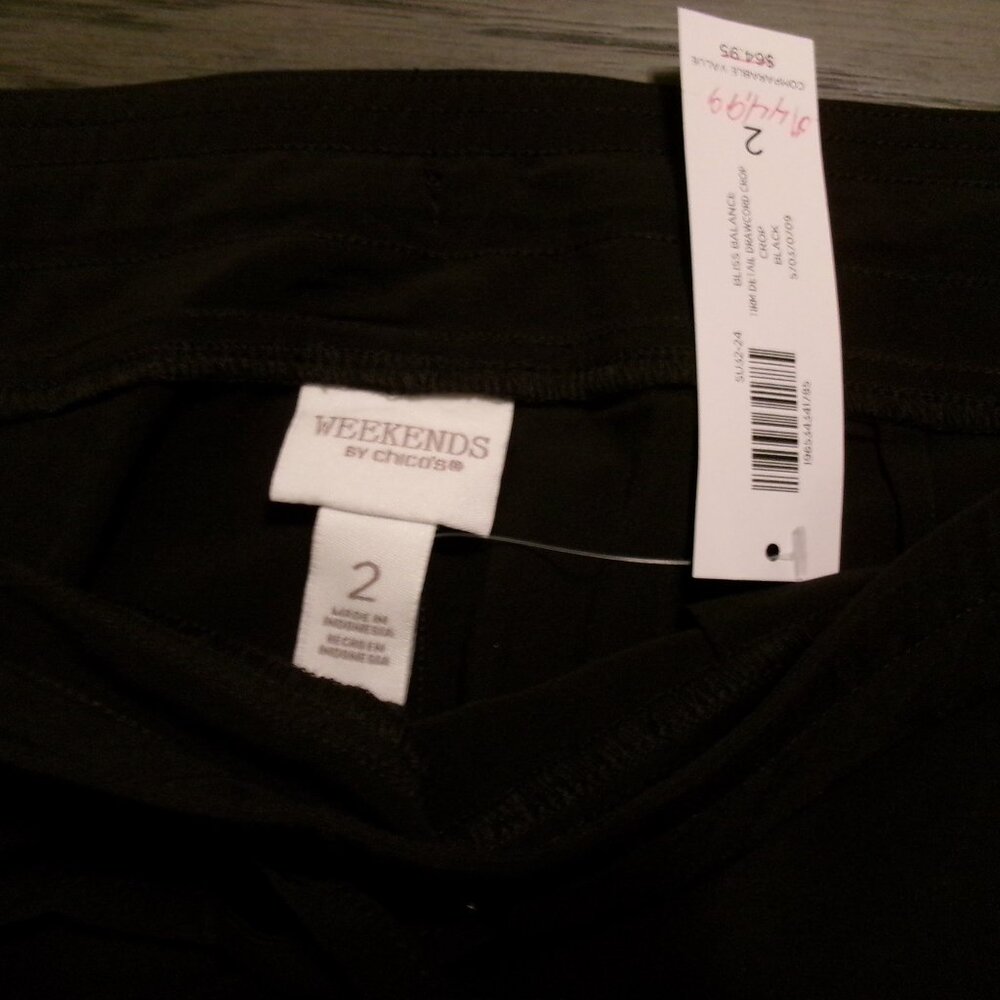 NEW Chico's Pants Womens 2 US 12 Black Weekends Bliss Balance Drawcord Trim Crop - Picture 5 of 7